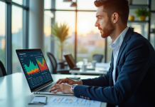Professionnel analyse données marketing sur un ordinateur
