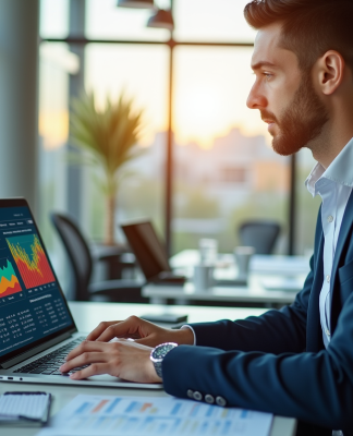 Professionnel analyse données marketing sur un ordinateur