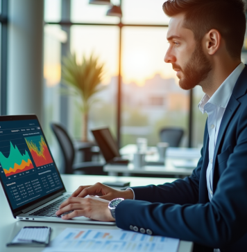 Professionnel analyse données marketing sur un ordinateur