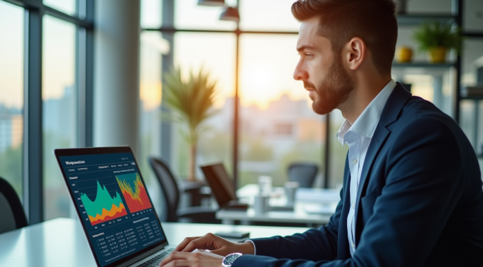 Professionnel analyse données marketing sur un ordinateur