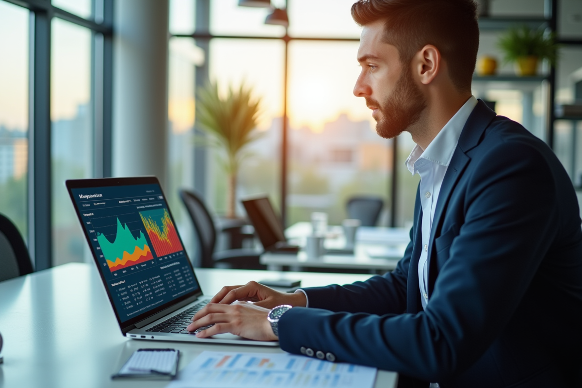 Professionnel analyse données marketing sur un ordinateur