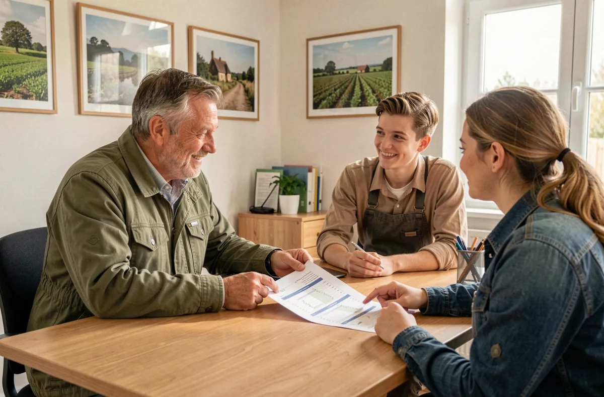 Conseiller de Cerfrance Vendée accompagnant un couple d'agriculteurs dans la gestion de leur comptabilité
