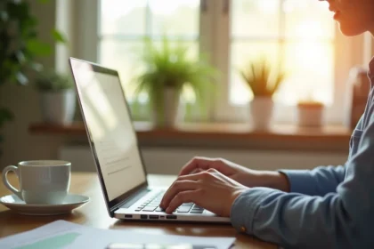 Créateur d'entreprise devant son ordinateur à son bureau