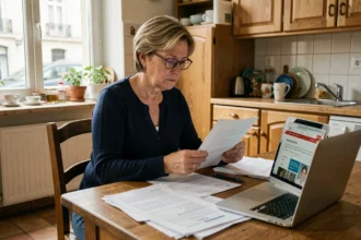 Femme d'âge mûr consultant des documents administratifs pour une demande d'Acre à son domicile