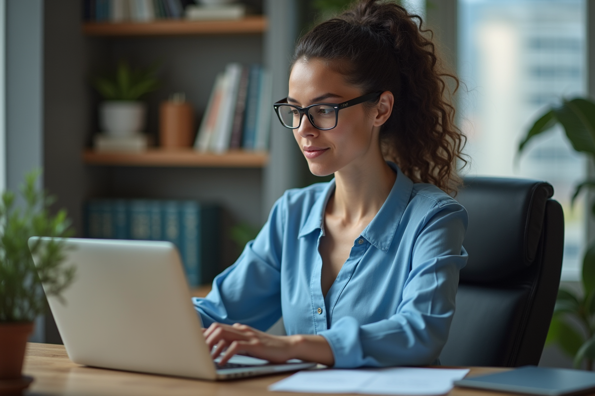 Femme ingénieure en IA travaillant sur son ordinateur portable
