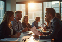 Environnement de bureau professionnel avec un groupe diversifié