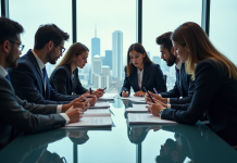 Menace d’entrée : quel scénario privilégier pour une concurrence renforcée ? Groupe de professionnels en réunion dans un bureau moderne