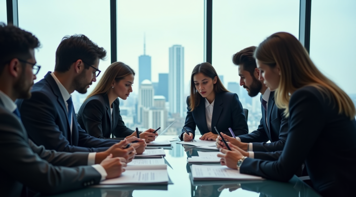 Menace d’entrée : quel scénario privilégier pour une concurrence renforcée ? Groupe de professionnels en réunion dans un bureau moderne