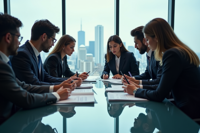 Groupe de professionnels en réunion dans un bureau moderne