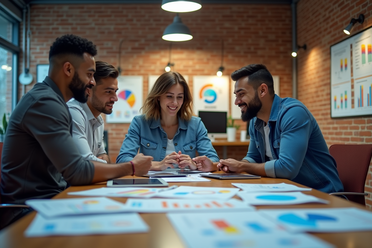 Groupe de professionnels marketing discutant autour d