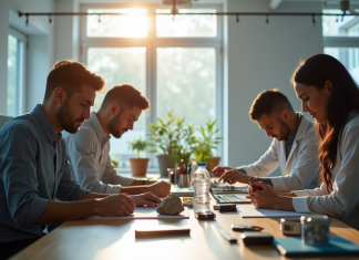 Différence entre découverte, invention et innovation : maîtrisez les concepts clés Trois personnes dans un espace lumineux en innovation