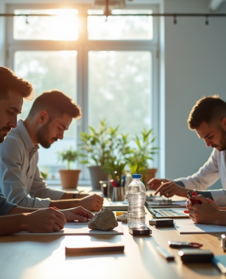Trois personnes dans un espace lumineux en innovation