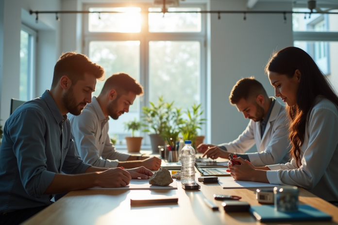 Trois personnes dans un espace lumineux en innovation