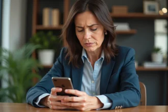 Femme d affaires bloque un numéro sur son smartphone