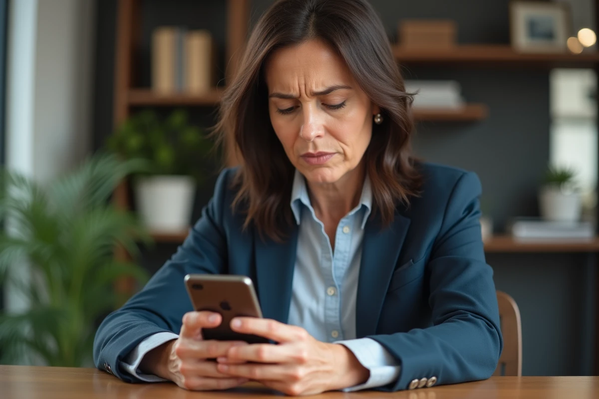 Femme d affaires bloque un numéro sur son smartphone