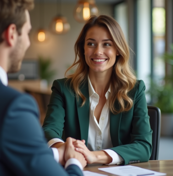 Nouveaux clients : les stratégies efficaces pour les attirer facilement Jeune femme d'affaires serrant la main d'un client dans un bureau moderne
