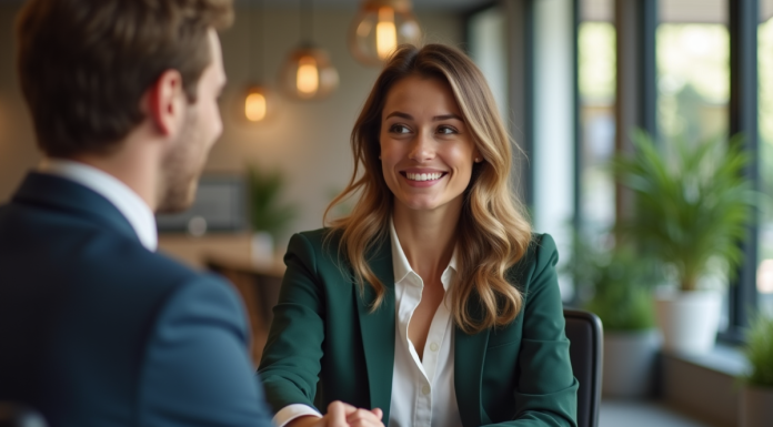 Nouveaux clients : les stratégies efficaces pour les attirer facilement Jeune femme d'affaires serrant la main d'un client dans un bureau moderne