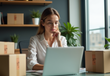 E-commerce : l’avenir des plateformes en ligne à l’étude Jeune femme au bureau regardant ses ventes en ligne