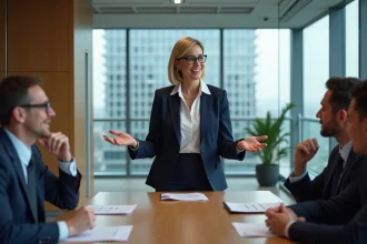 Femme confiante en réunion d'affaires professionnelle