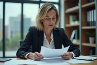 Femme professionnelle examine des documents au bureau