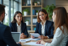 Businesswoman en présentation de données marketing en réunion
