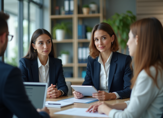 Mesures marketing : stratégies efficaces pour optimiser votre croissance Businesswoman en présentation de données marketing en réunion