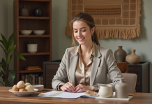 Aline Le Bail-Kremer et la Maison des Sultans : une aventure entrepreneuriale Femme professionnelle souriante examine des échantillons artisanaux