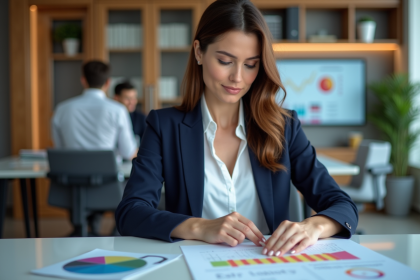 Femme professionnelle en réunion stratégie marketing