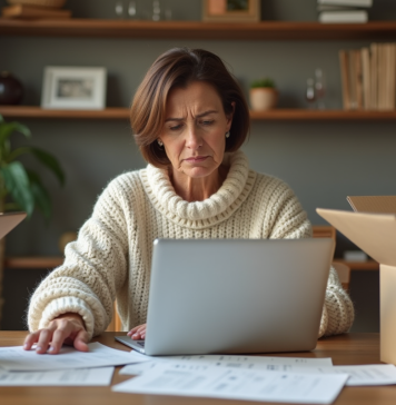 Inconvénients du commerce en ligne : comment les contourner ? Femme d'âge moyen examinant des étiquettes de retour à la maison
