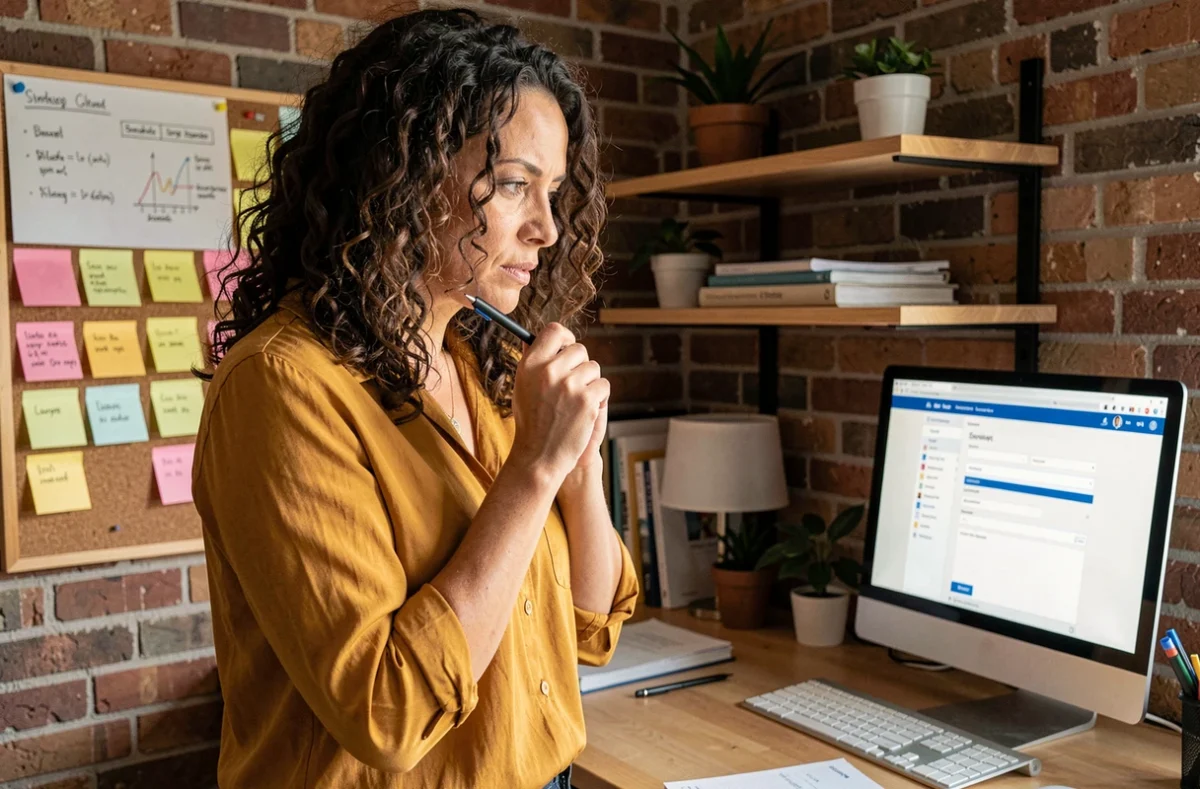 Femme indépendante remplissant un formulaire en ligne pour bénéficier de l'exonération Acre