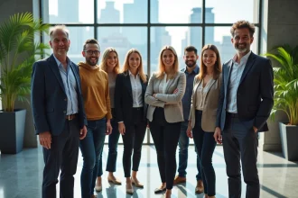 Groupe divers d'adultes en bureau moderne en collaboration