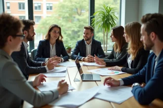 Groupe de professionnels en réunion dans un bureau moderne