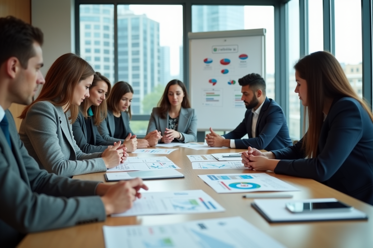 Groupe divers d'adultes en réunion d'affaires