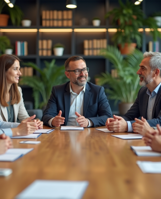 Volets RH de la RSE : comprendre les 4 principaux enjeux Groupe de professionnels en réunion dans un bureau moderne