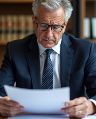 Entreprises en liquidation judiciaire : comment les identifier ? Homme d'affaires en costume bleu examinant des documents officiels