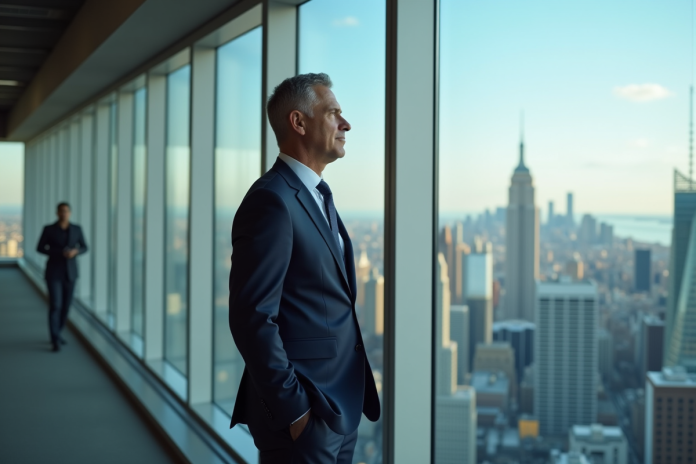 homme-affaires-skyline Homme d'affaires confiant regardant la ville