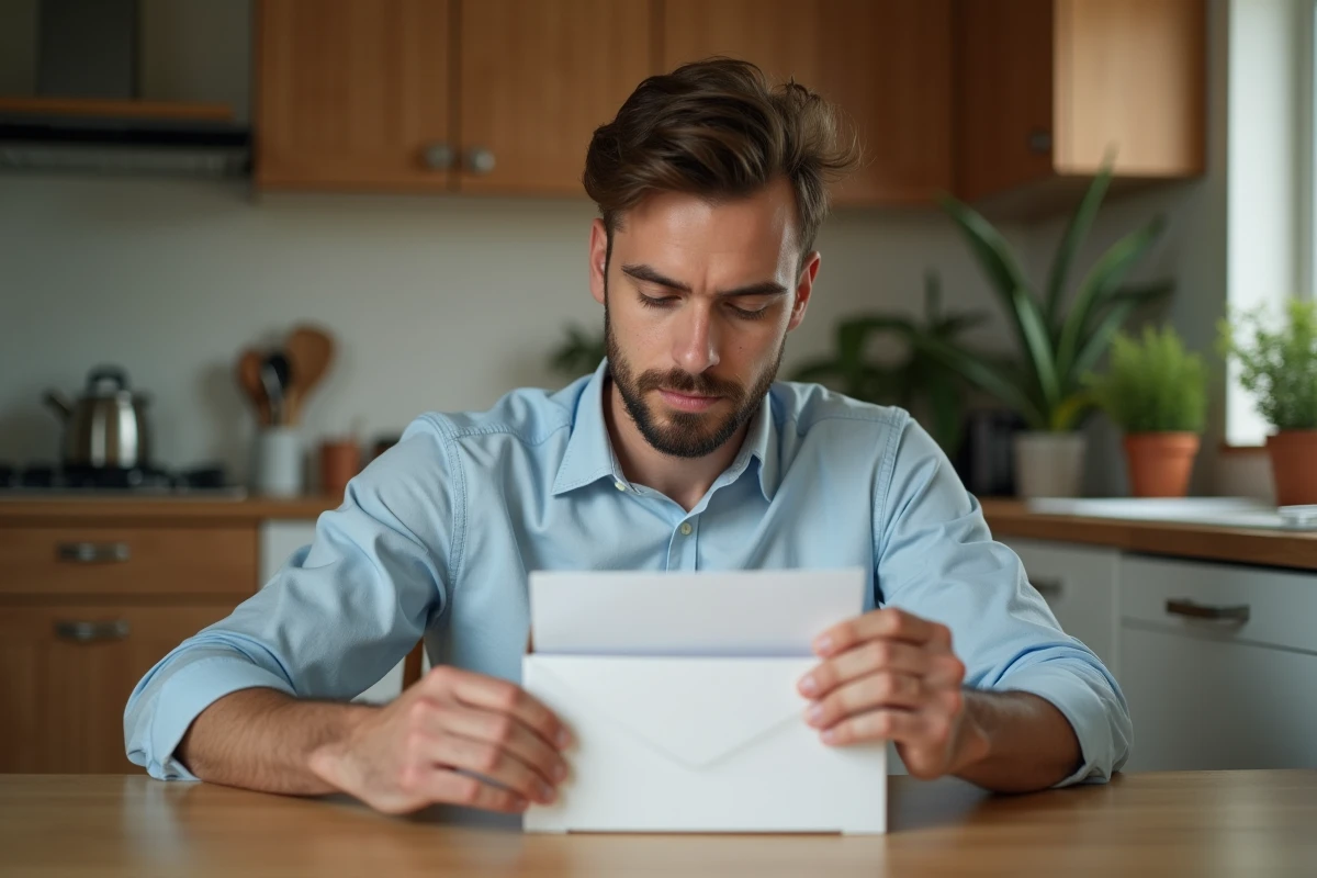 Homme à la maison déposant une enveloppe dans une boîte aux lettres