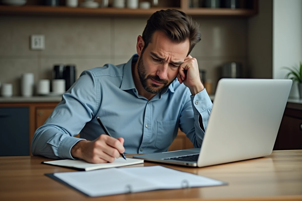 Homme en tenue décontractée prenant des notes à la maison