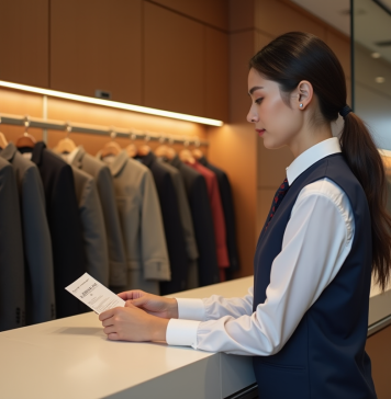 Durée pour être payé en vestiaire : combien de temps attendre ? Jeune hôtesse en veston navy derrière un comptoir de vestiaire