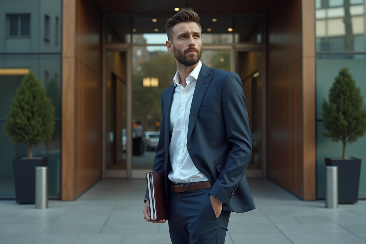 Jeune entrepreneur devant un bâtiment contemporain