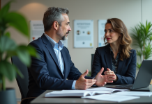 Obligations de l’employeur : principales responsabilités en France Manager français en bureau avec employée en discussion