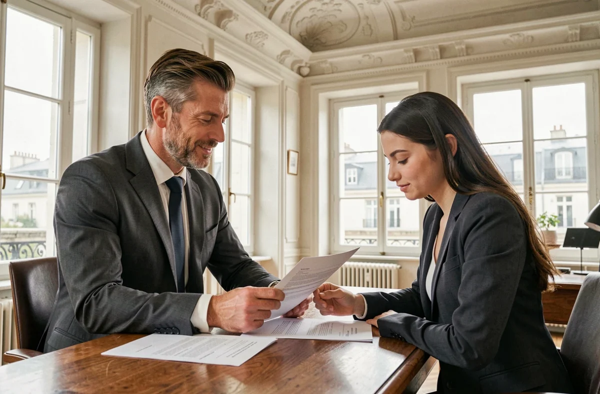Conseiller en recrutement d'Opti-CV Versailles analysant un CV avec un candidat dans un bureau versaillais