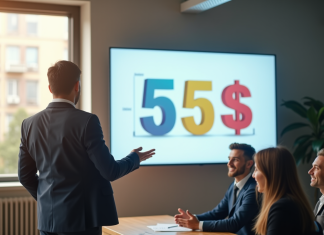 Présentation parfaite : comprendre la règle 5 5 5 pour réussir Professionnel confiant donnant une présentation dans un bureau lumineux