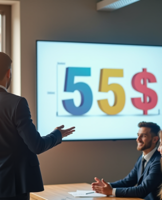 Présentation parfaite : comprendre la règle 5 5 5 pour réussir Professionnel confiant donnant une présentation dans un bureau lumineux