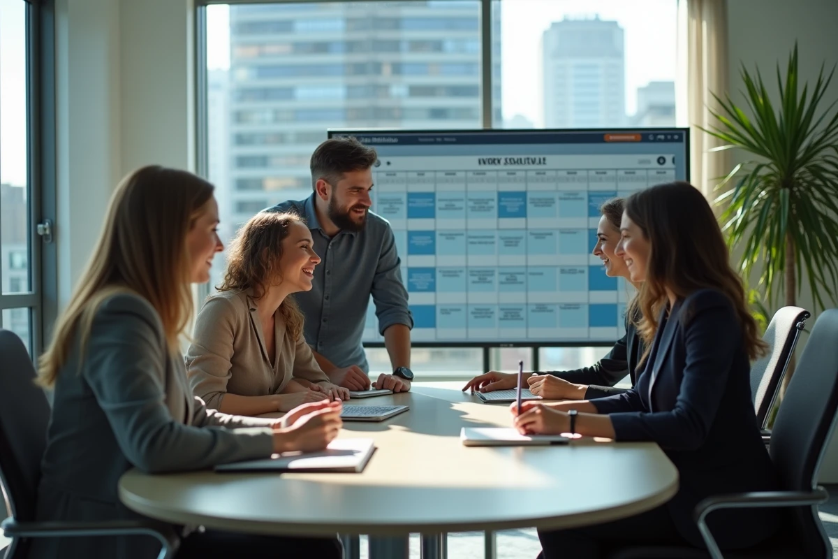 Groupe de collègues discutant autour d