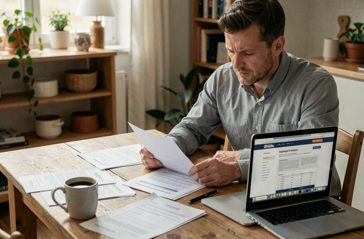 Un salarié consulte ses documents de fin de contrat et recherche ses recours juridiques en cas d'oubli de paiement d'indemnité CDD
