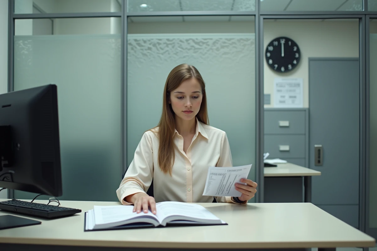Secretaire gouvernementale vérifiant des formulaires au bureau