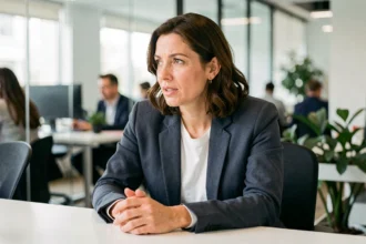 Ancienne cliente d'une agence immobilière témoignant de son expérience dans un espace de coworking moderne
