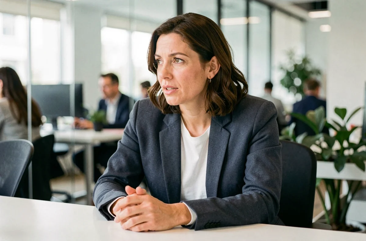 Ancienne cliente d'une agence immobilière témoignant de son expérience dans un espace de coworking moderne